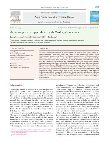 Acute suppurative appendicitis with Blastocystis hominis