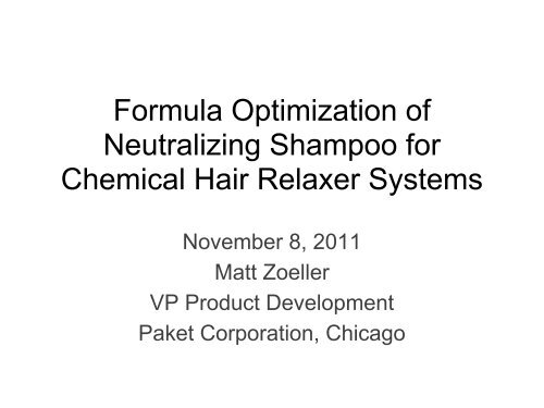 Formula Optimization Of Neutralizing Shampoo For Chemical Hair