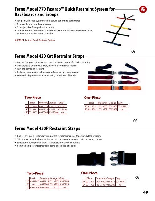 Ferno Model 770 Fastrap Quick Restraint System For Backboards
