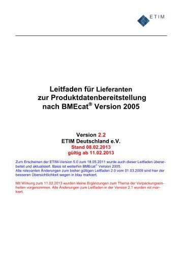 Leitfaden zur Produktdatenbereitstellung Version 2.2 - ETIM