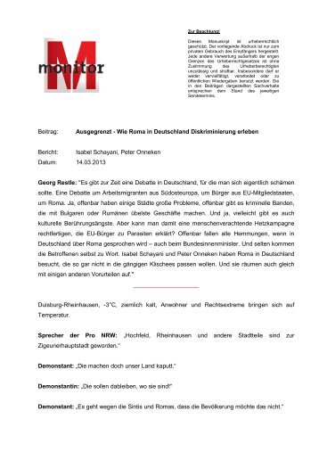 Ausgegrenzt - Wie Roma in Deutschland Diskriminierung - WDR.de