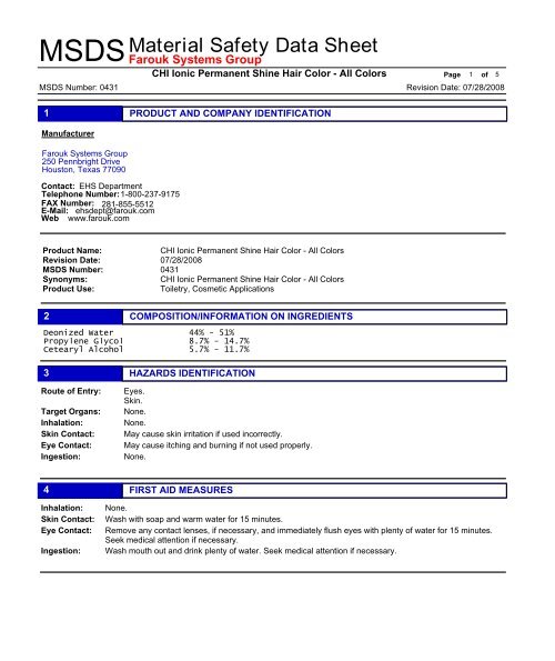 MSDS Farouk Systems Group