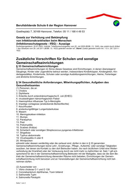 (Infektionsschutzgesetz IfSG) - Auszüge - Berufsbildende Schule 6