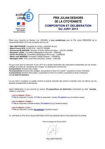 Composition et délibération du jury - Académie de Limoges