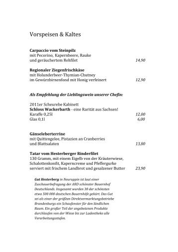 Speisenkarte (PDF) - Hotel & Spa Sommerfeld