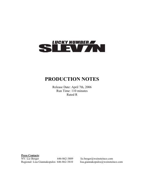 Lucky Number Slevin Production Notes - The Weinstein Company