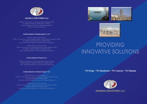 PROVIDING INNOVATIVE SOLUTIONS - Arabian Industries LLC