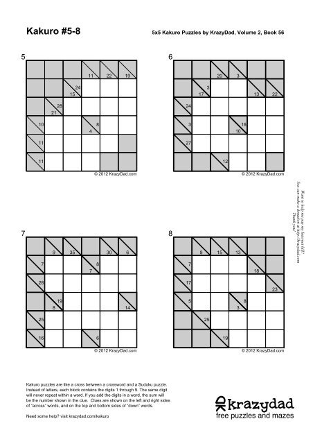 5x5 Kakuro Puzzles by KrazyDad, Volume 2, Book