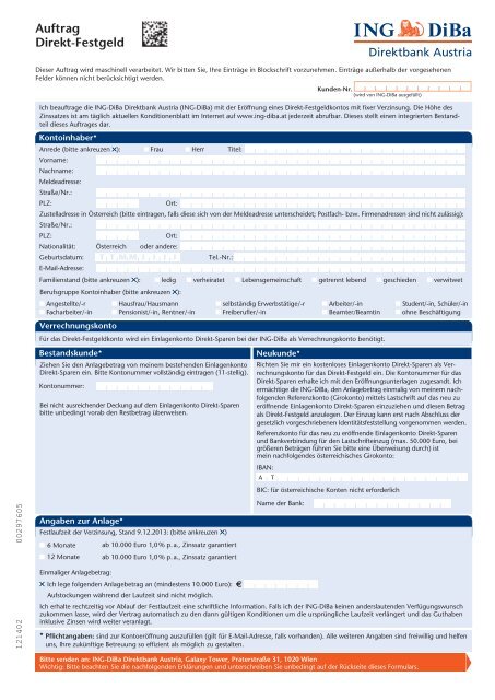 Auftrag Direkt-Festgeld - ING DiBa Direktbank Austria