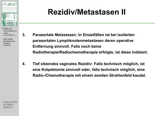 Therapie des fortgeschrittenen Zervixkarzinoms und der Rezidive