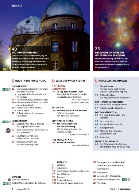 Sterne und Weltraum Magazin - August 2013