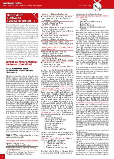 içindekiler Haberler - Türk Toksikoloji Derneği