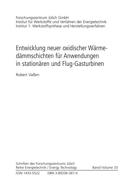 Entwicklung neuer oxidischer Wärme - Forschungszentrum Jülich