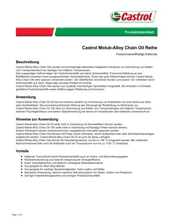 Castrol Molub-Alloy Chain Oil Reihe - Castrol - PDS & MSDS Search