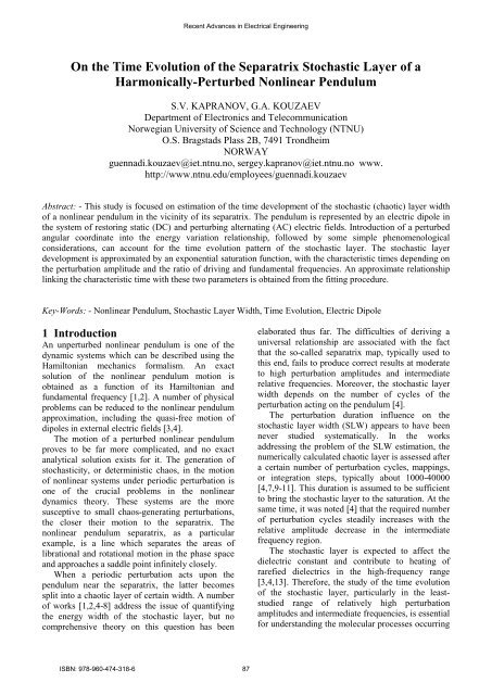 On the Time Evolution of the Separatrix Stochastic Layer ... - Wseas.us