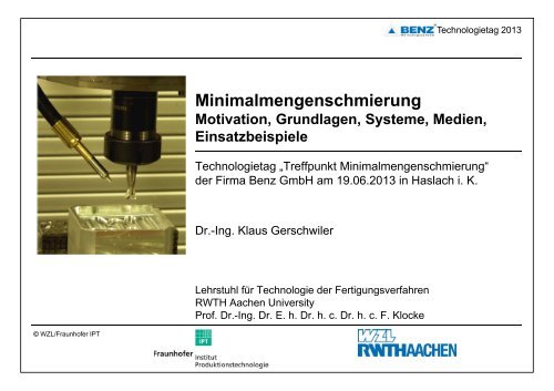 Minimalmengenschmierung - BENZ GmbH Werkzeugsysteme