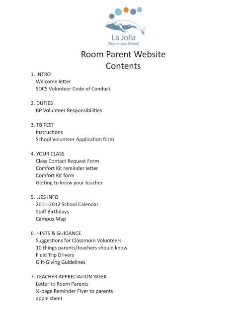 Room Parent Packet Indd La Jolla Elementary