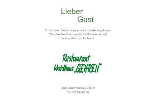 und Dessert-Karte - Restaurant Waldhaus Gehren