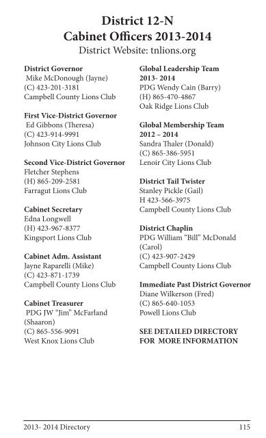 2013 Directory - District 12-O Lions Club