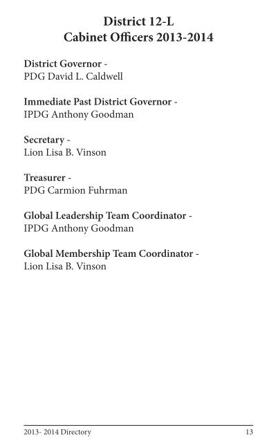 2013 Directory - District 12-O Lions Club