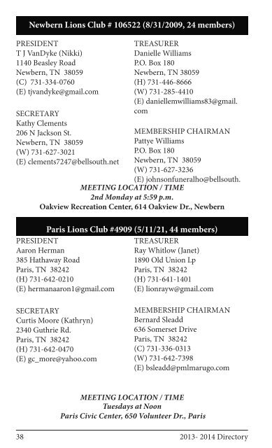 2013 Directory - District 12-O Lions Club