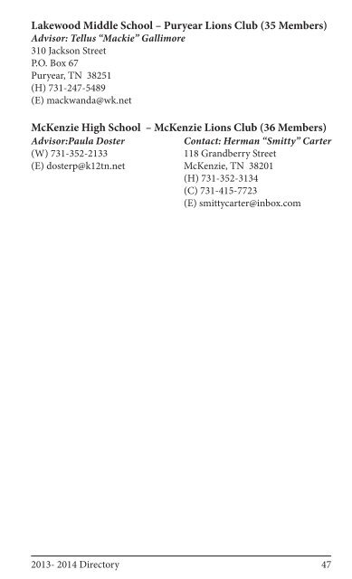 2013 Directory - District 12-O Lions Club