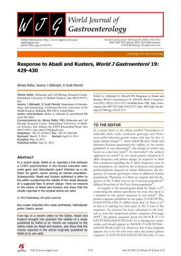 Response to Abadi and Kusters, World J Gastroenterol 19: 429-430
