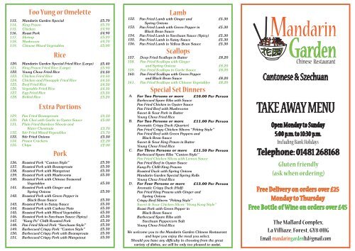 Mandarin Garden Takeaway Menu Mallard Complex