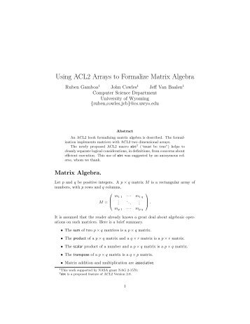 Using ACL2 Arrays to Formalize Matrix Algebra - Computer Science