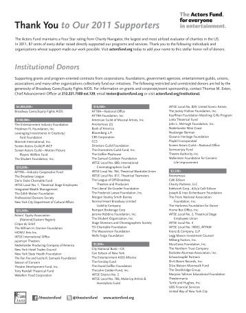 Thank You to Our 2011 Supporters Institutional ... - The Actors Fund