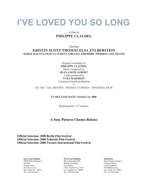 I've Loved You So Long - Sony Pictures Classics