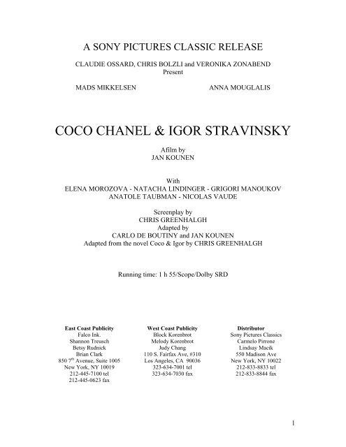 Coco Chanel & Igor Stravinsky - Sony Pictures Classics