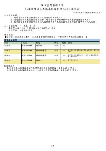 國立臺灣藝術大學96學年度碩士在職專班電影學系科目學分表