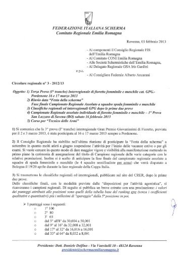 Circolare regionale n. 3 del 04/02/2013 - Comitato Regionale Emilia ...