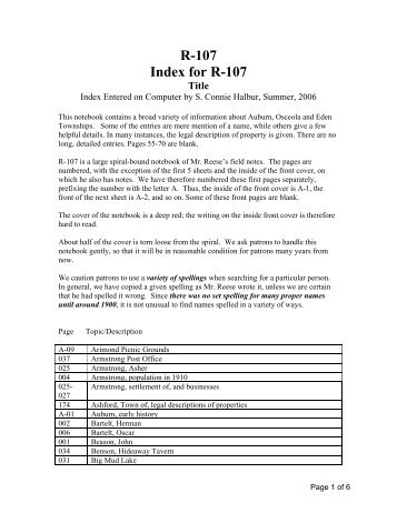 R-107 Index for R-107 Title - Campbellsport
