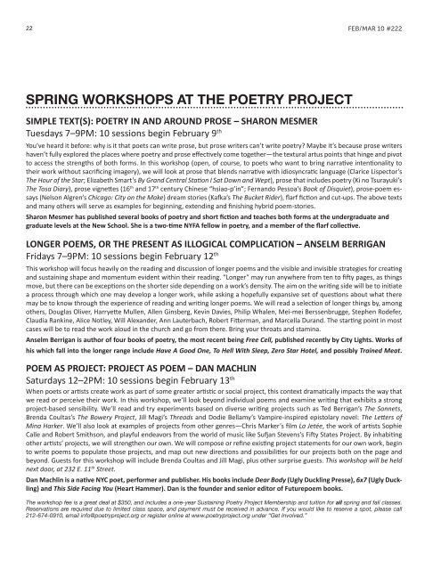 Writing - The Poetry Project