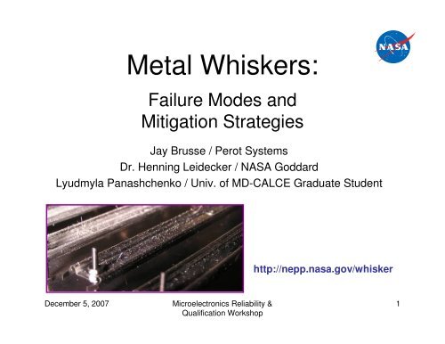 Metal Whiskers: Failure Modes & Mitigation Strategies - NEPP - NASA