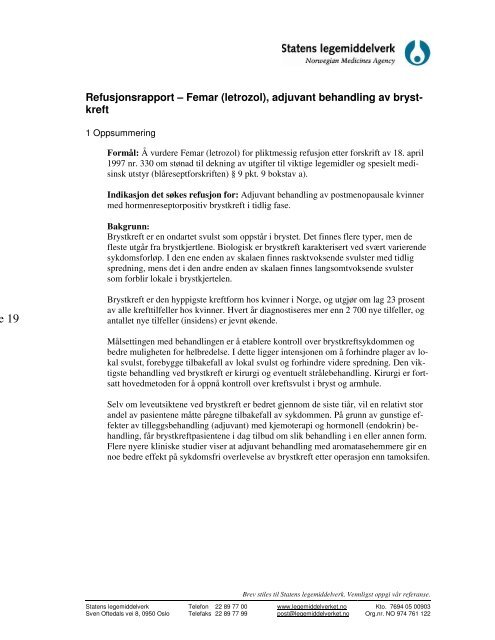 Kreft I Norge 19 Statens Legemiddelverk