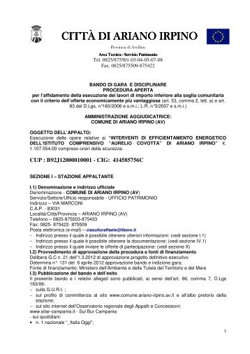 Bando di gara e Disciplinare - Comune di Ariano Irpino