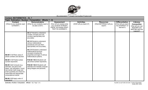 7th Grade Math -- Weeks 1-2 - FCPS Curriculum, Instruction and ...