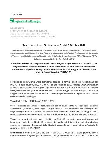 Ordinanza n.51 - testo coordinato - Comune di Sant'Agata Bolognese