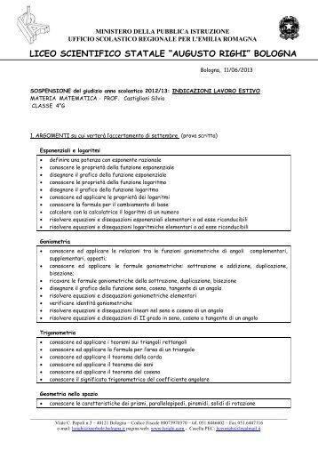 Matematica giudizio sospeso 4G - Liceo Scientifico Augusto Righi