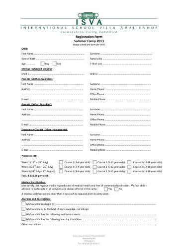 Registration form PDF - ISVA International School Villa Amalienhof