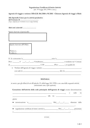 Modello Scia Chiusura Agenzia di viaggi - Comune di Ariano Irpino