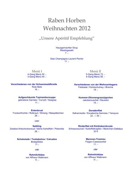 Unser Weihnachts- & Silvester-Angebot 2012 - Raben Horben
