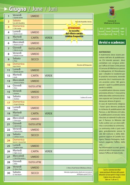 CALENDARIO RACCOLTA - Comune di VILLAFRANCA DI VERONA