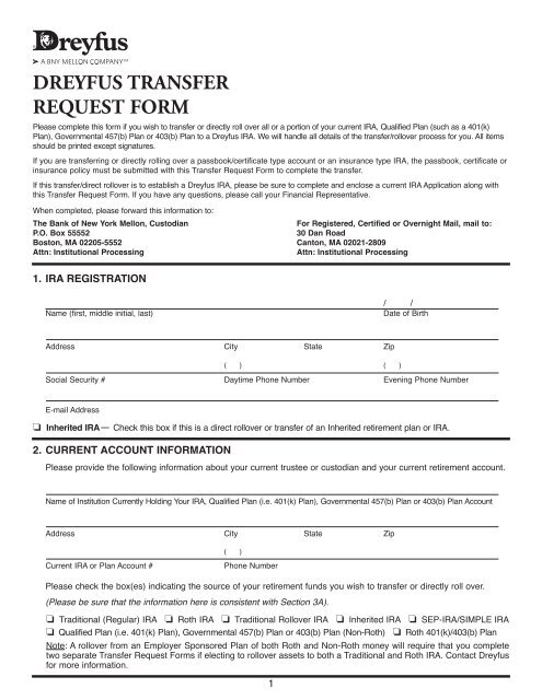 DREYFUS TRANSFER REQUEST FORM