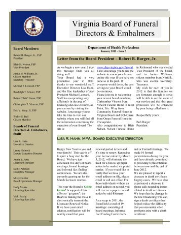 Virginia Board of Funeral Directors & Embalmers