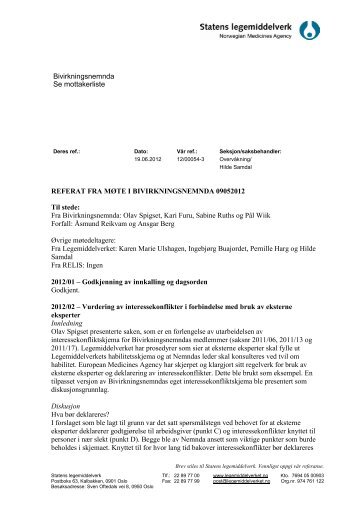 Referat fra møte i Bivirkningsnemnda 09.05.2012 - Statens ...