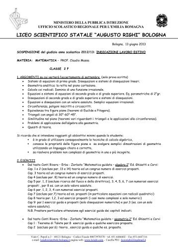 Giudizio sospeso Matematica 2f - Liceo Scientifico Augusto Righi